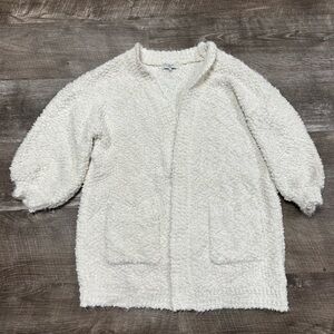 FRNCH Paris by Anthropologie White Fuzzy Open Front Cardigan Size S/M